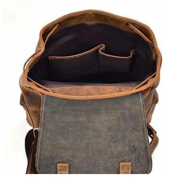 Buckled Flap Drawstring Leather Backpack