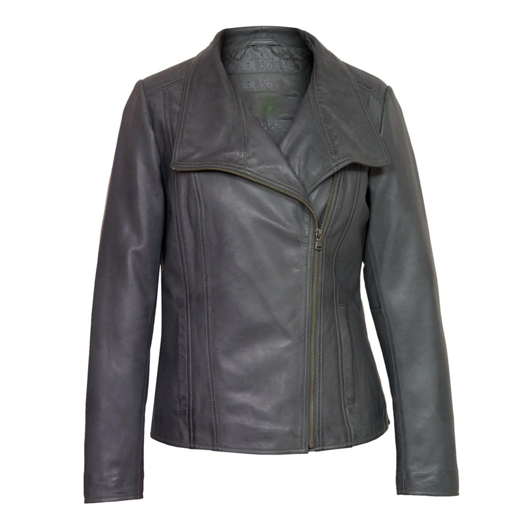 Women’s Modern Grey Leather Biker Jacket