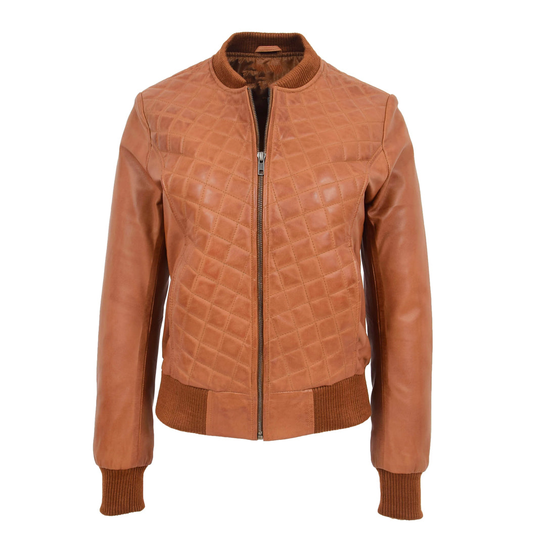 Women’s Sally Varsity Quilted Bomber Leather Jacket