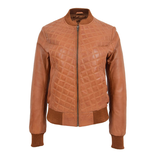 Women’s Sally Varsity Quilted Bomber Leather Jacket