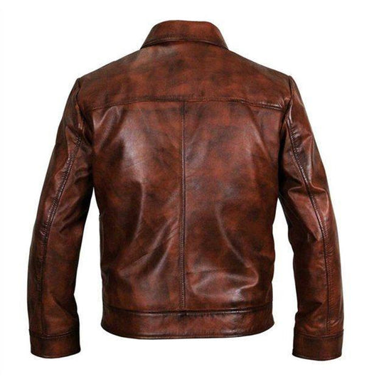 Men's Maroon Abstract Leather Jacket