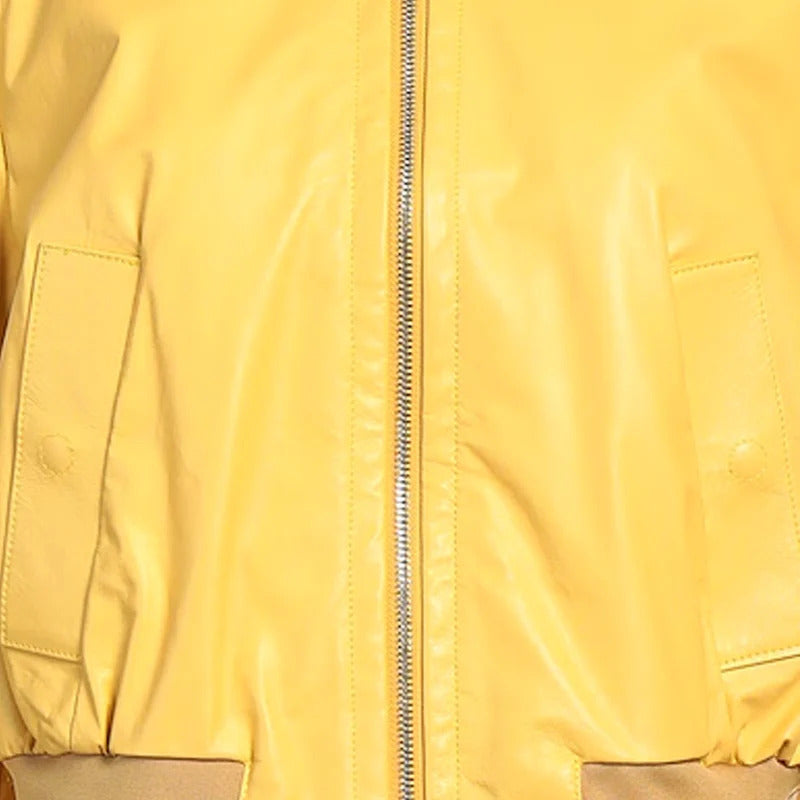 Women's Yellow Peuterey Bomber Leather Jacket