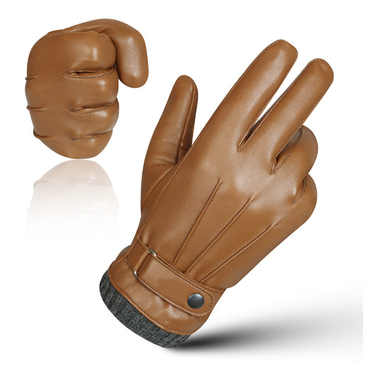 Brown Warm Windproof Leather Gloves