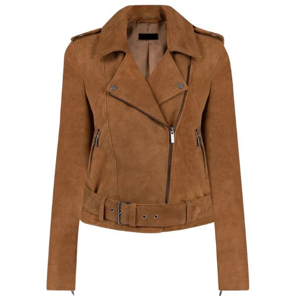 Women's Tan Suede Leather Moto Jacket