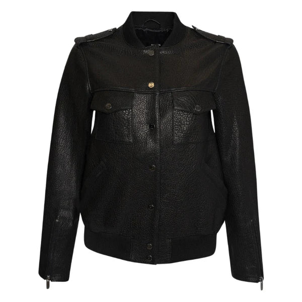 Soft Grain Black Leather Bomber Jacket