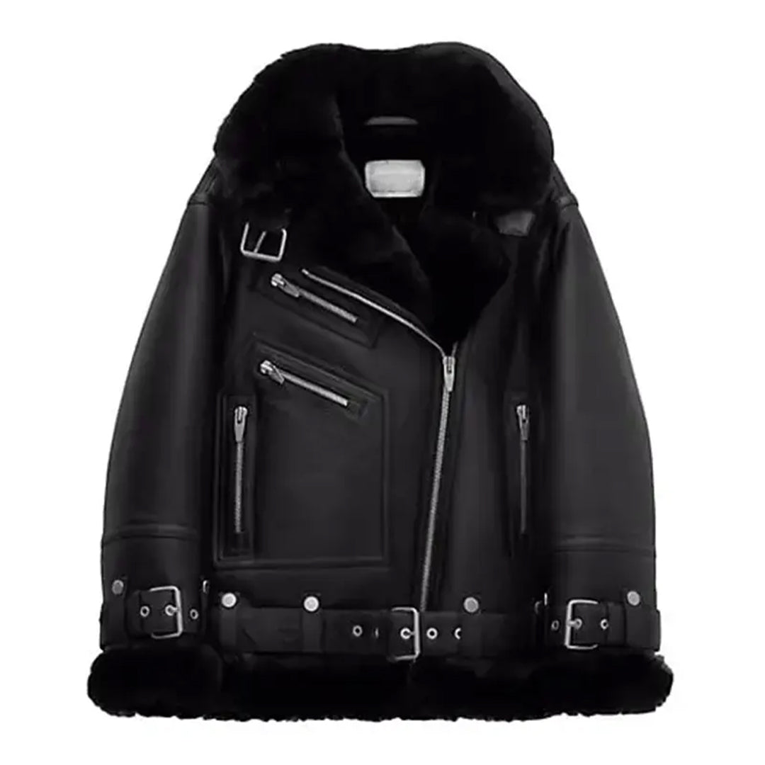 Women's Black Moto Shearling Jacket