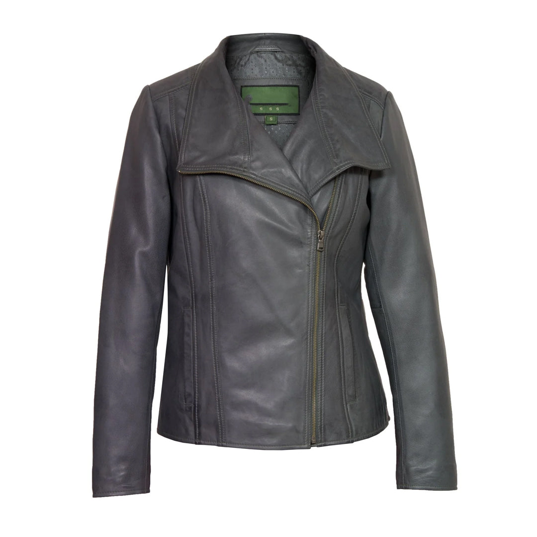 Women’s Modern Grey Leather Biker Jacket