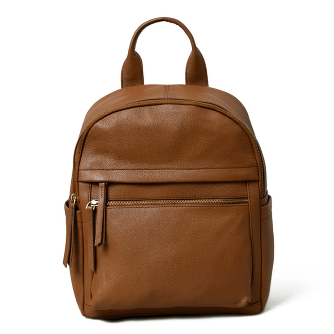 Tan Multi Pocket Women's Leather Backpack