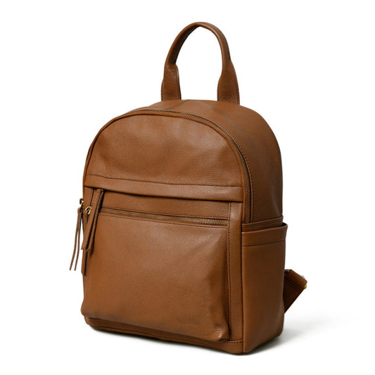 Tan Multi Pocket Women's Leather Backpack