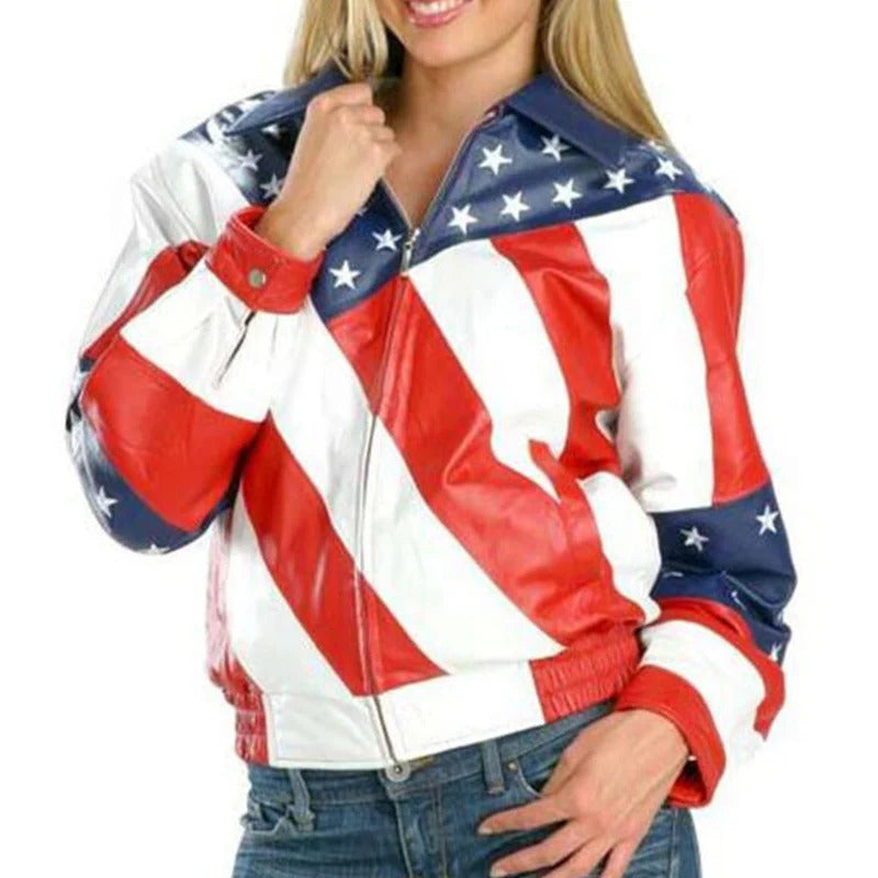 Women's American Flag Leather Jacket