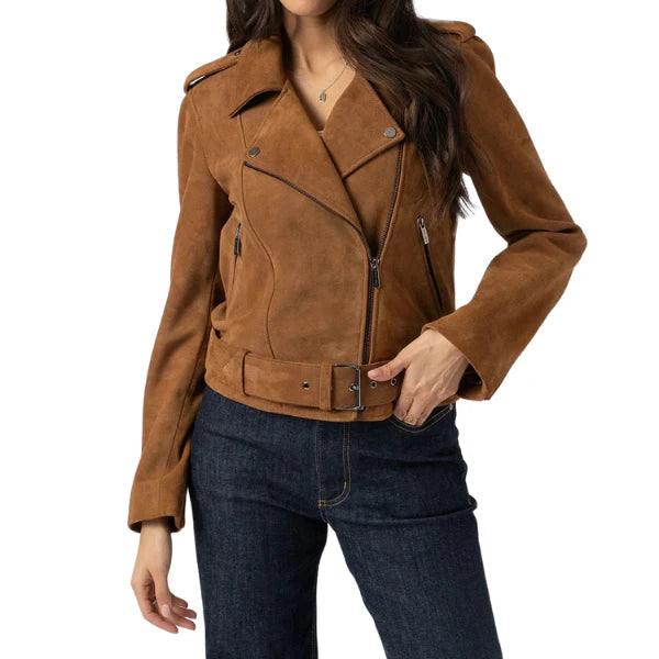 Women's Tan Suede Leather Moto Jacket