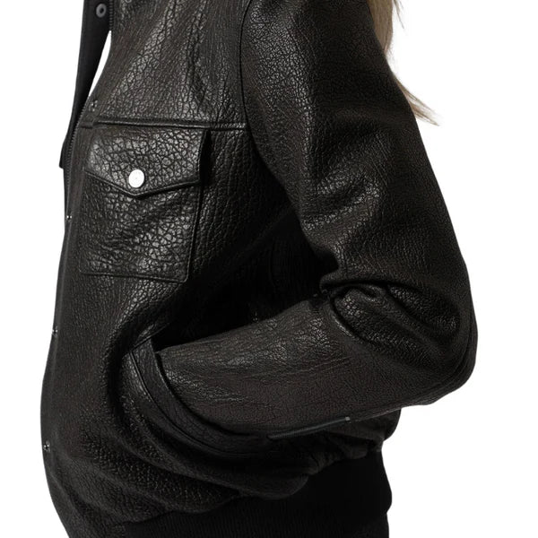 Soft Grain Black Leather Bomber Jacket