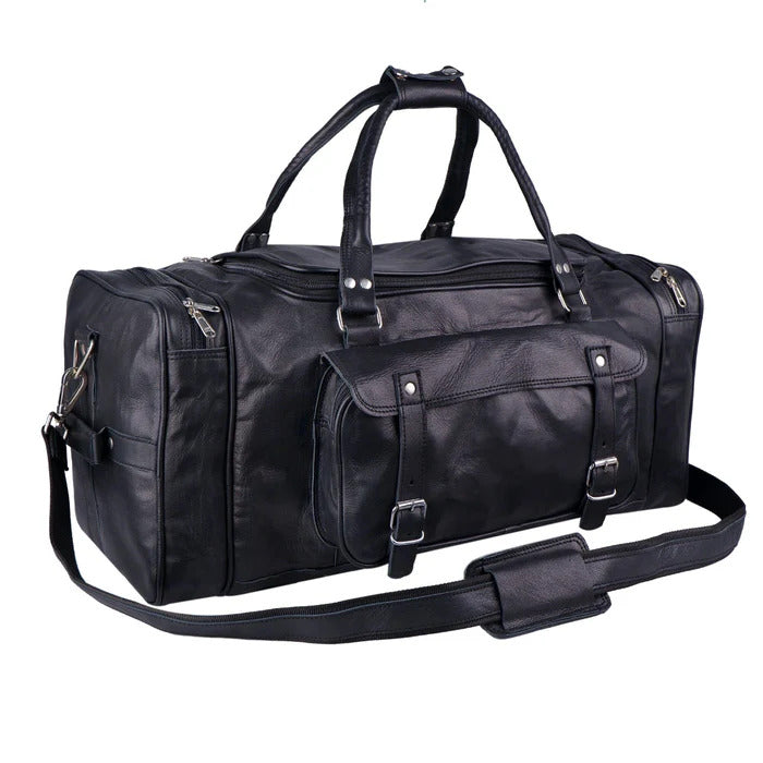 Black Leather Duffle Bag for Travel