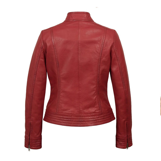 Women’s Edgy Red Leather Biker Jacket