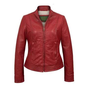 Women’s Edgy Red Leather Biker Jacket