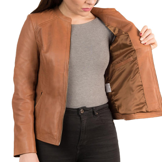 Women’s Classic Purdy Tan Leather Jacket