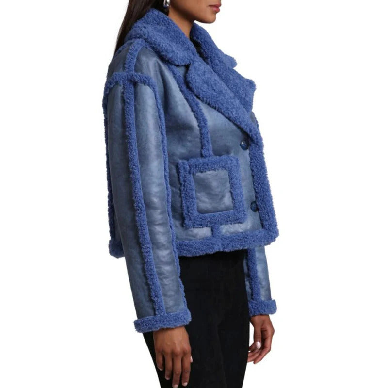 Women's Blue Fur Cropped Jacket