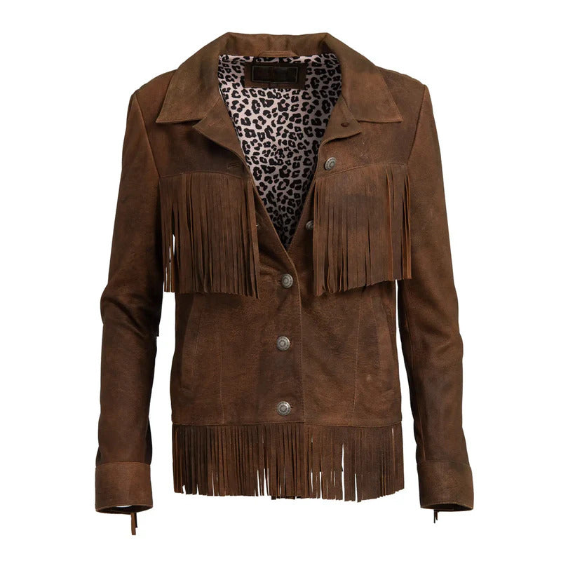 Women’s Brown Lea Fringe Leather Jacket