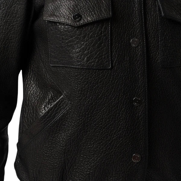 Soft Grain Black Leather Bomber Jacket