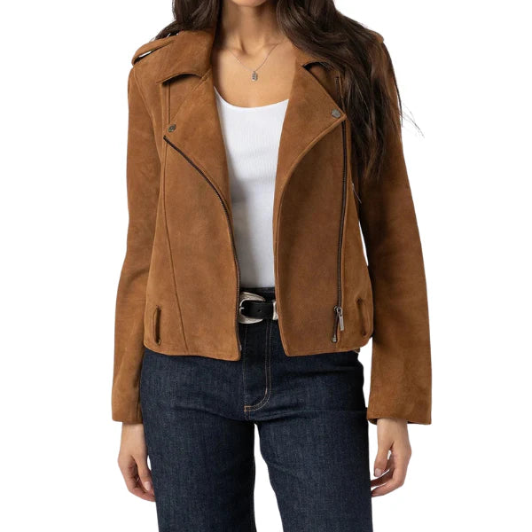 Women's Tan Suede Leather Moto Jacket