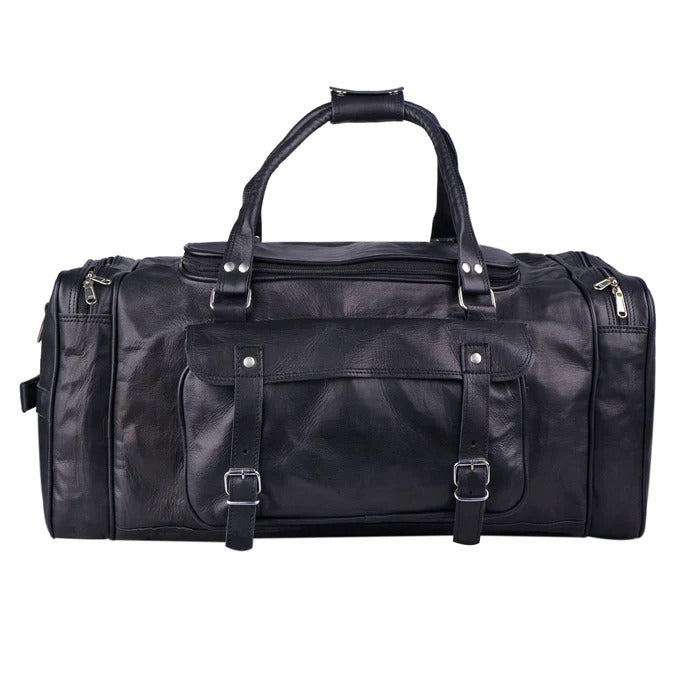 Black Leather Duffle Bag for Travel