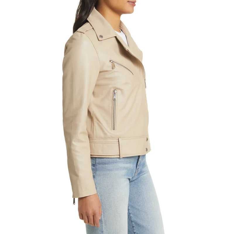 Women's Beige Sam Edelmen Moto Leather Jacket