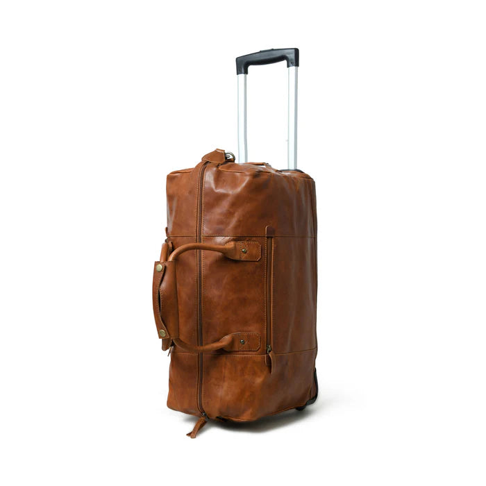 Premium Brown Leather Duffle Bag with Wheels