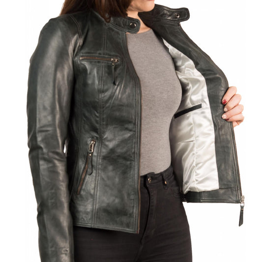 Women’s Vintage Grey Leather Jacket