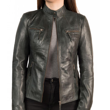 Women’s Vintage Grey Leather Jacket