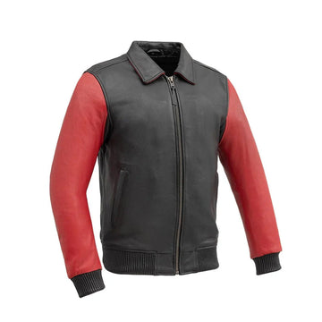 Men's Red Moto Bomber Two Tone Leather Jacket