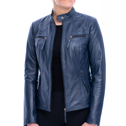 Women's Blue Leone Leather Jacket