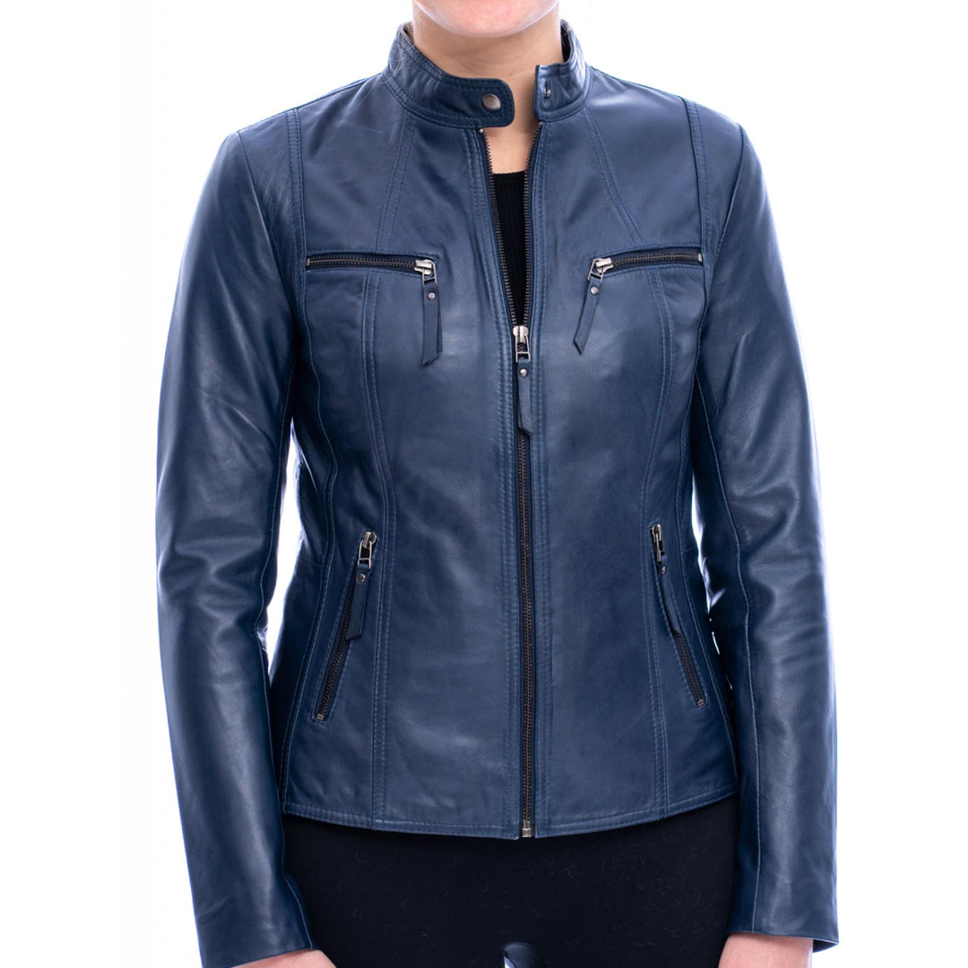 Women's Blue Leone Leather Jacket