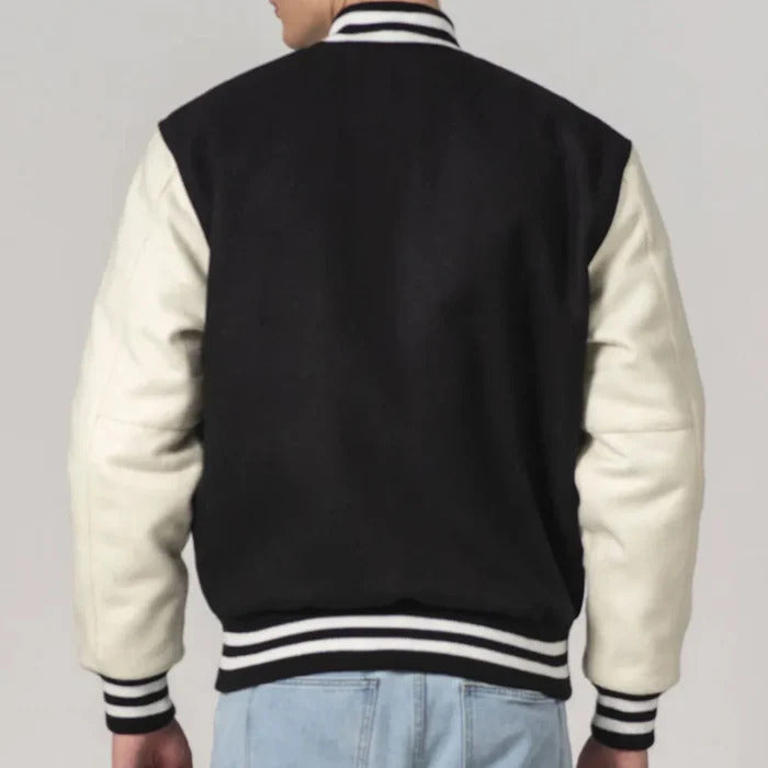 All Wool Customizable Black and White Varsity Jacket