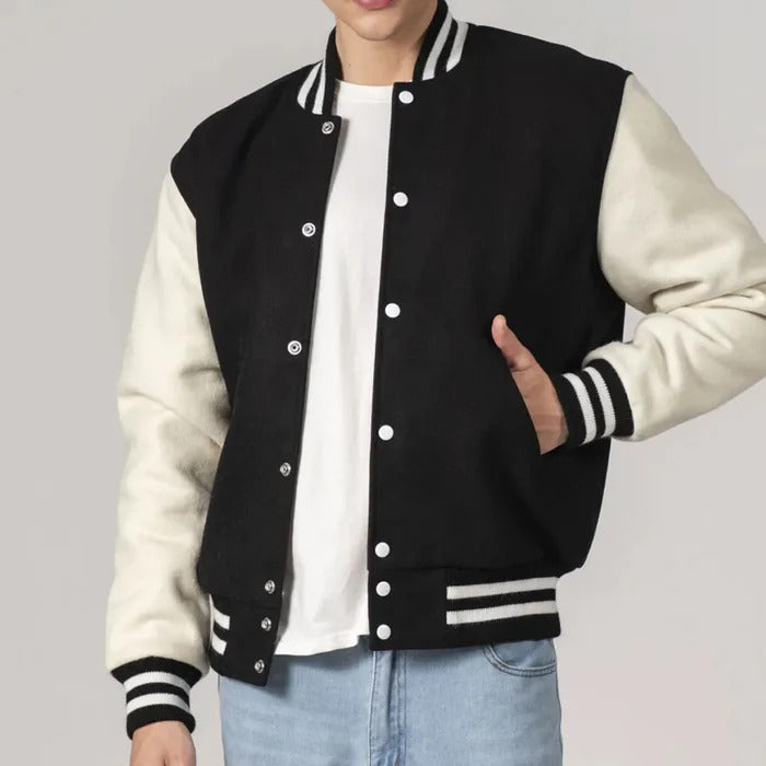 All Wool Customizable Black and White Varsity Jacket