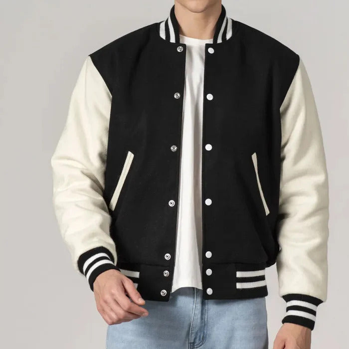 All Wool Customizable Black and White Varsity Jacket