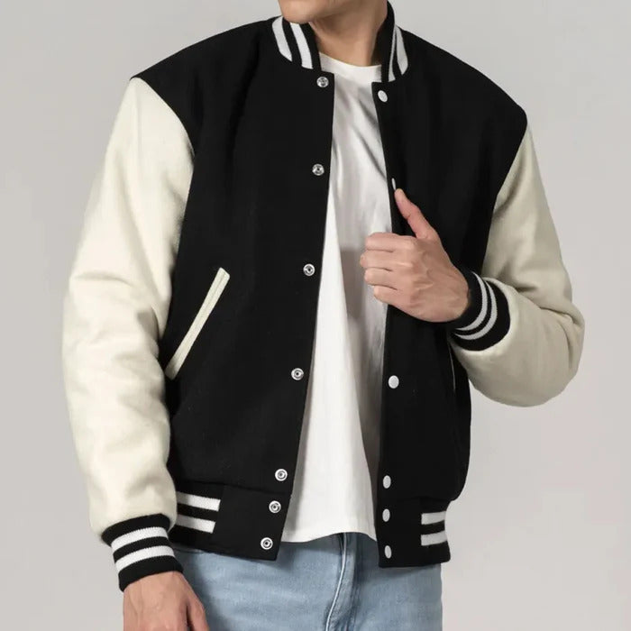 All Wool Customizable Black and White Varsity Jacket