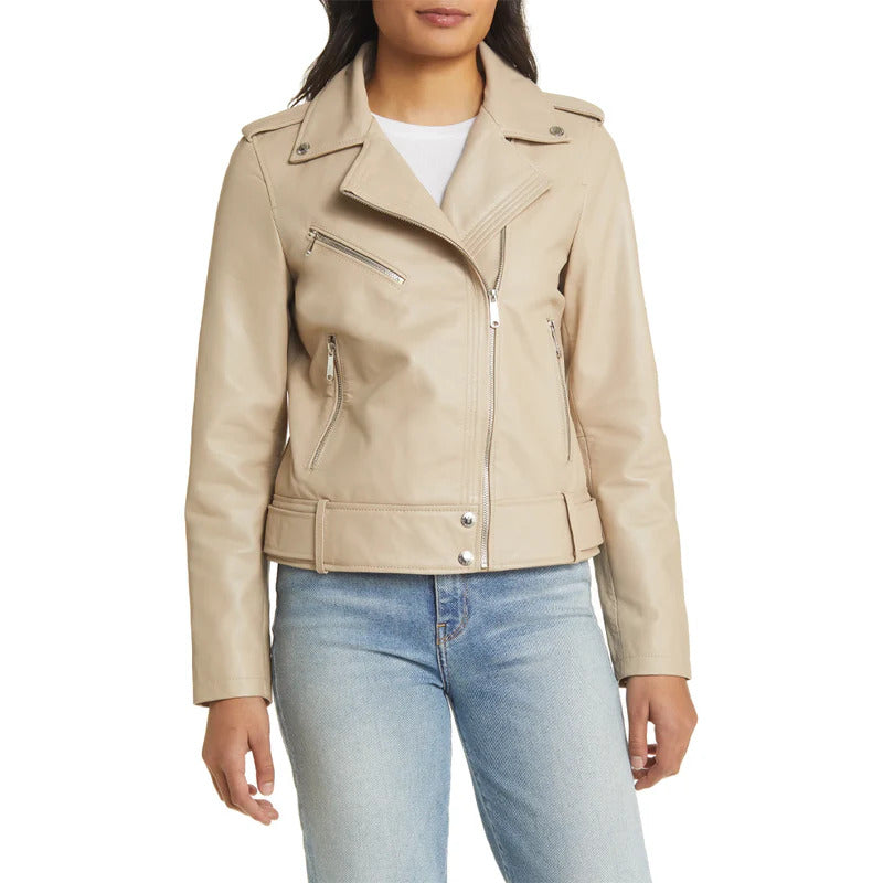 Women's Beige Sam Edelmen Moto Leather Jacket