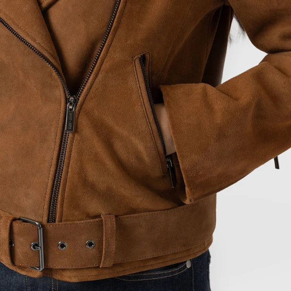 Women's Tan Suede Leather Moto Jacket