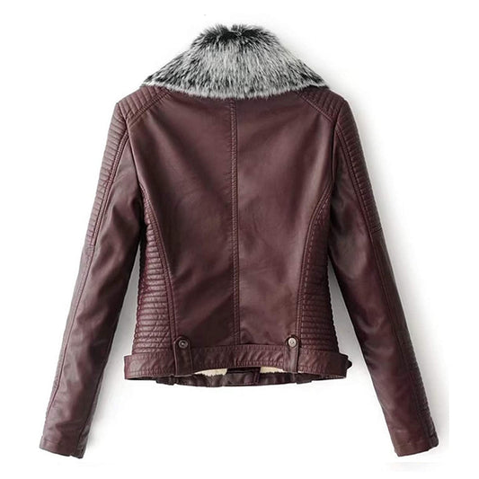 Women’s Trendy Faux Fur Quilted Moto Jacket