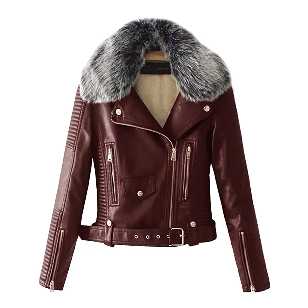 Women’s Trendy Faux Fur Quilted Moto Jacket