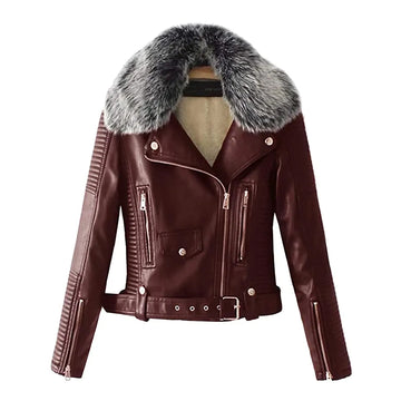 Women’s Trendy Faux Fur Quilted Moto Jacket