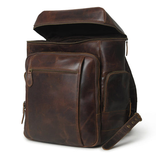 Alpha Brown Buffalo Travel Leather Backpack