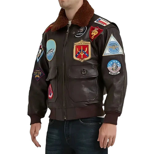 Top Gun Brown Maverick Bomber Leather Jacket