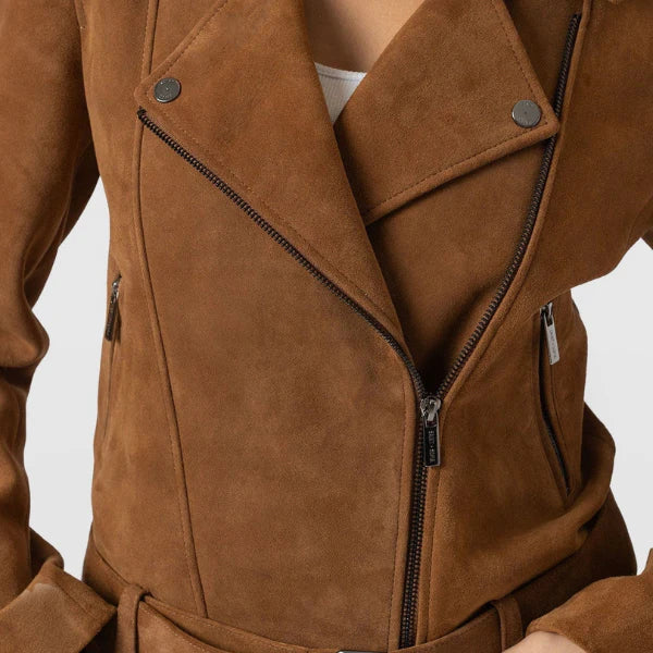 Women's Tan Suede Leather Moto Jacket