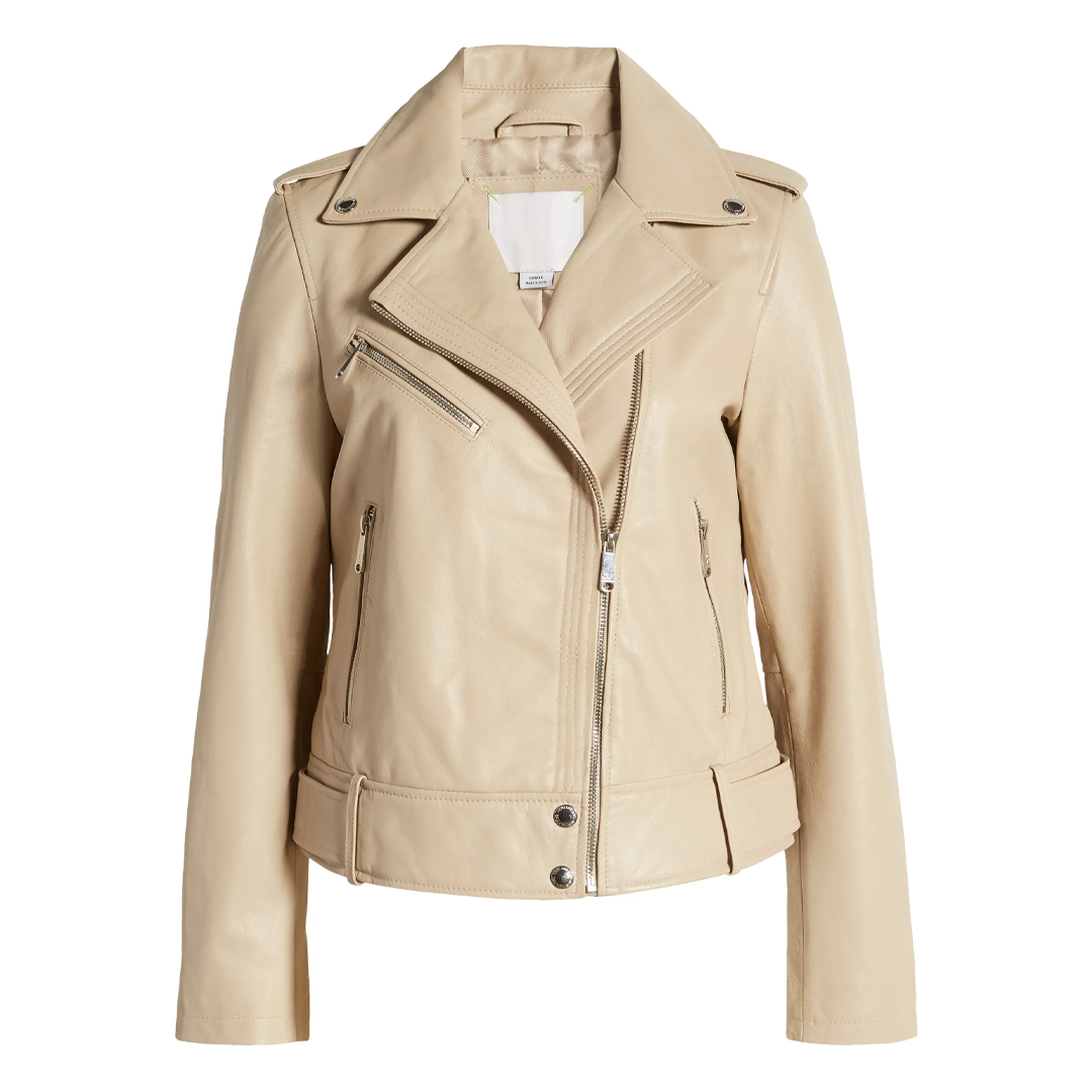 Women's Beige Sam Edelmen Moto Leather Jacket