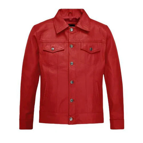 Men's Red Thunder Leather Trucker Jacket