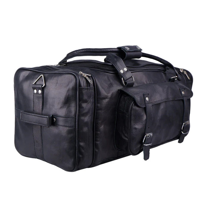 Black Leather Duffle Bag for Travel