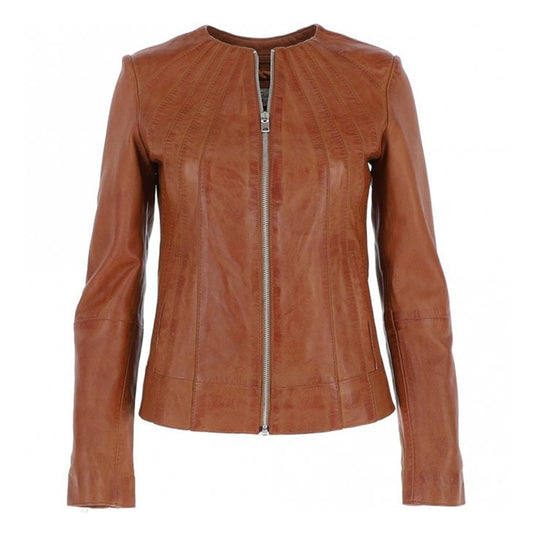 Women's Tan Aliona Stylish Leather Jacket