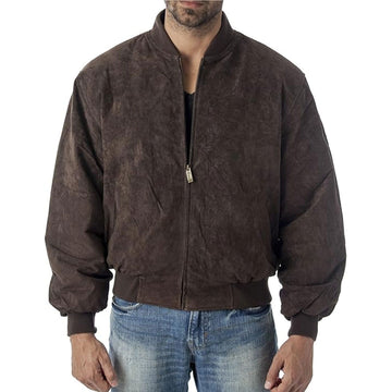 Men's Zipper Suede Leather Bomber Jacket