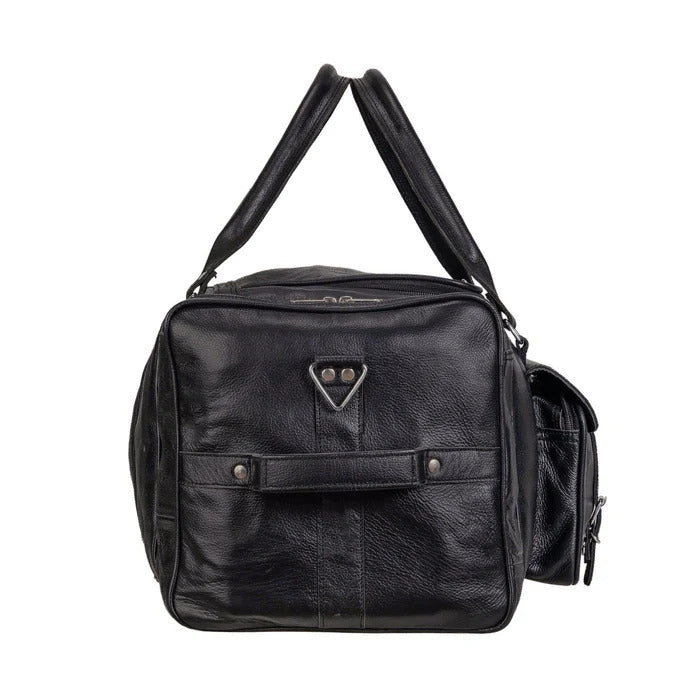 Black Leather Duffle Bag for Travel